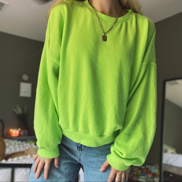 American Eagle Outfitters Tops - 3/$45 ✨ AEO neon lime green crewneck sweatshirt